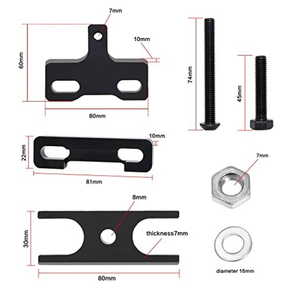 Valve spring compressor tool parts with dimension diagram: yoke, screws, nuts, and washers