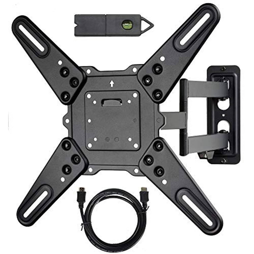 TV wall mount bracket kit with adjustable arms, mounting plate, and mounting hardware