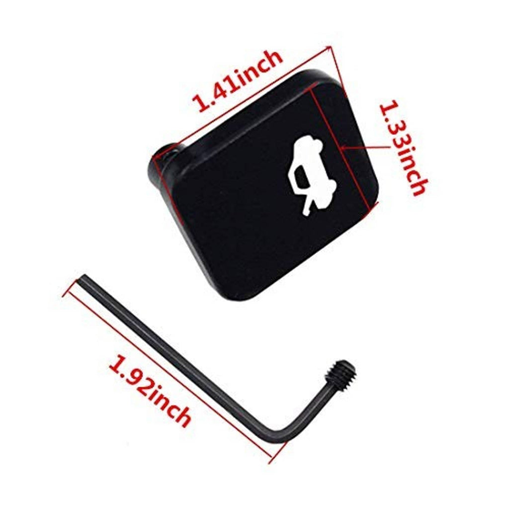 Black latch release handle with wrench icon, with size guide and hex key, screw