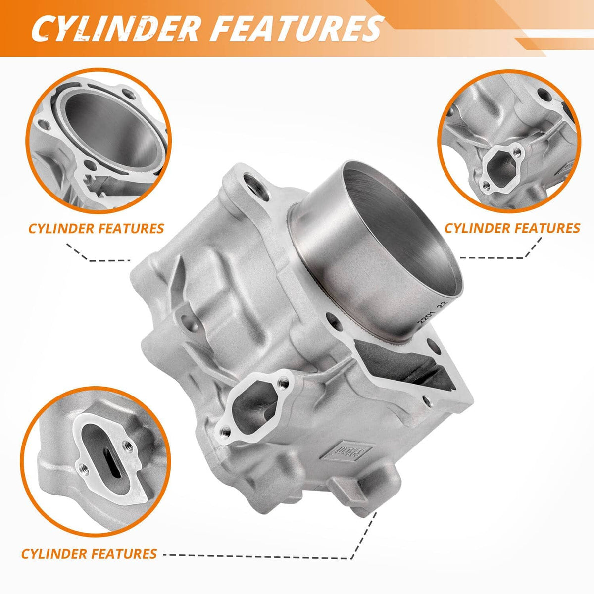 Cylinder assembly with machined features and piston ring set