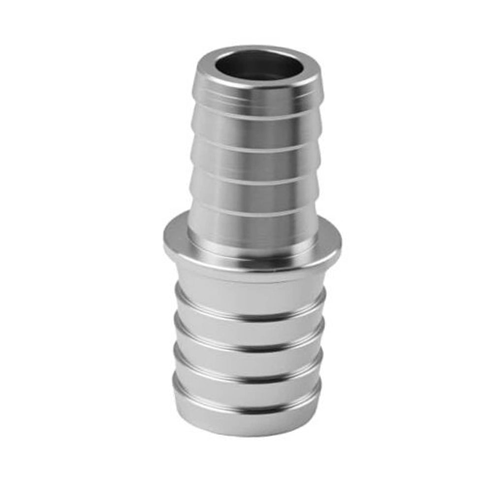 Aluminum radiator hose connector with silver barbed fitting, 5/8 to 3/4 sizes