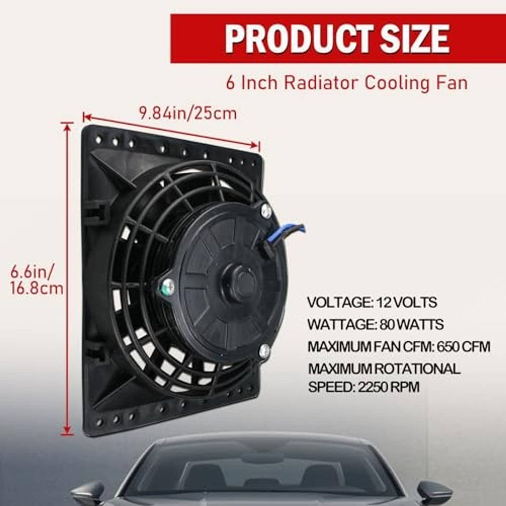 Black 6-inch radiator cooling fan on square mount with visible blades and hub