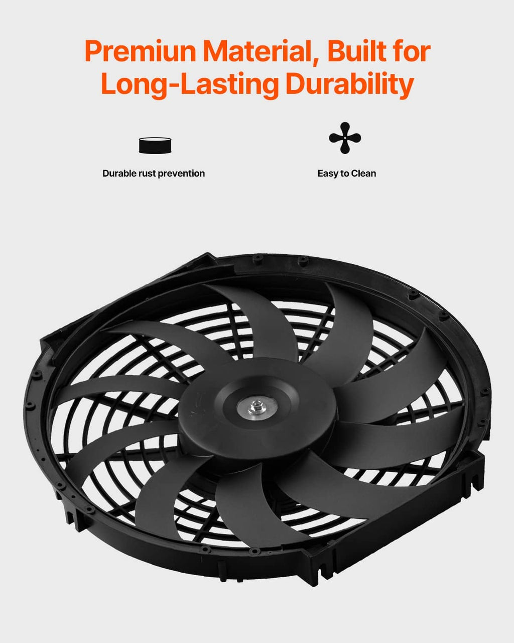 Black attic exhaust fan with protective grille, radial blades, and center hub