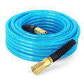 Coiled 1/4 in polyurethane air hose with brass I/M-style quick-connect fittings