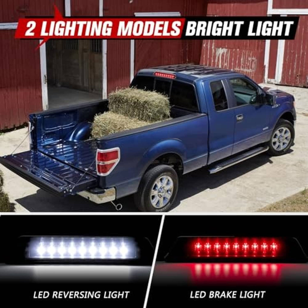 Smoked LED third brake light and reverse light on pickup, red brake and white reverse modes