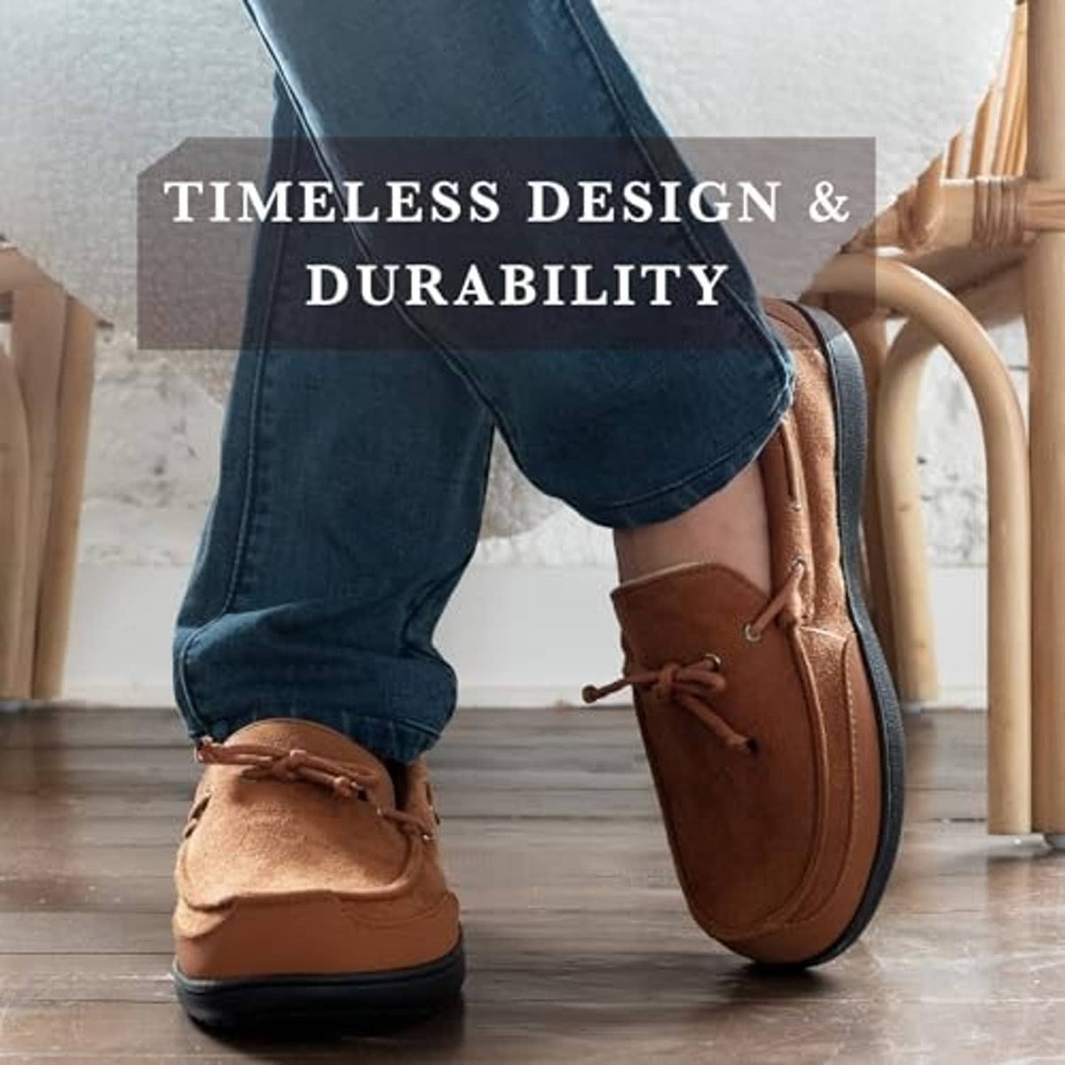 Brown lace-up boater moccasin clog with faux-fur lining and grippy rubber sole