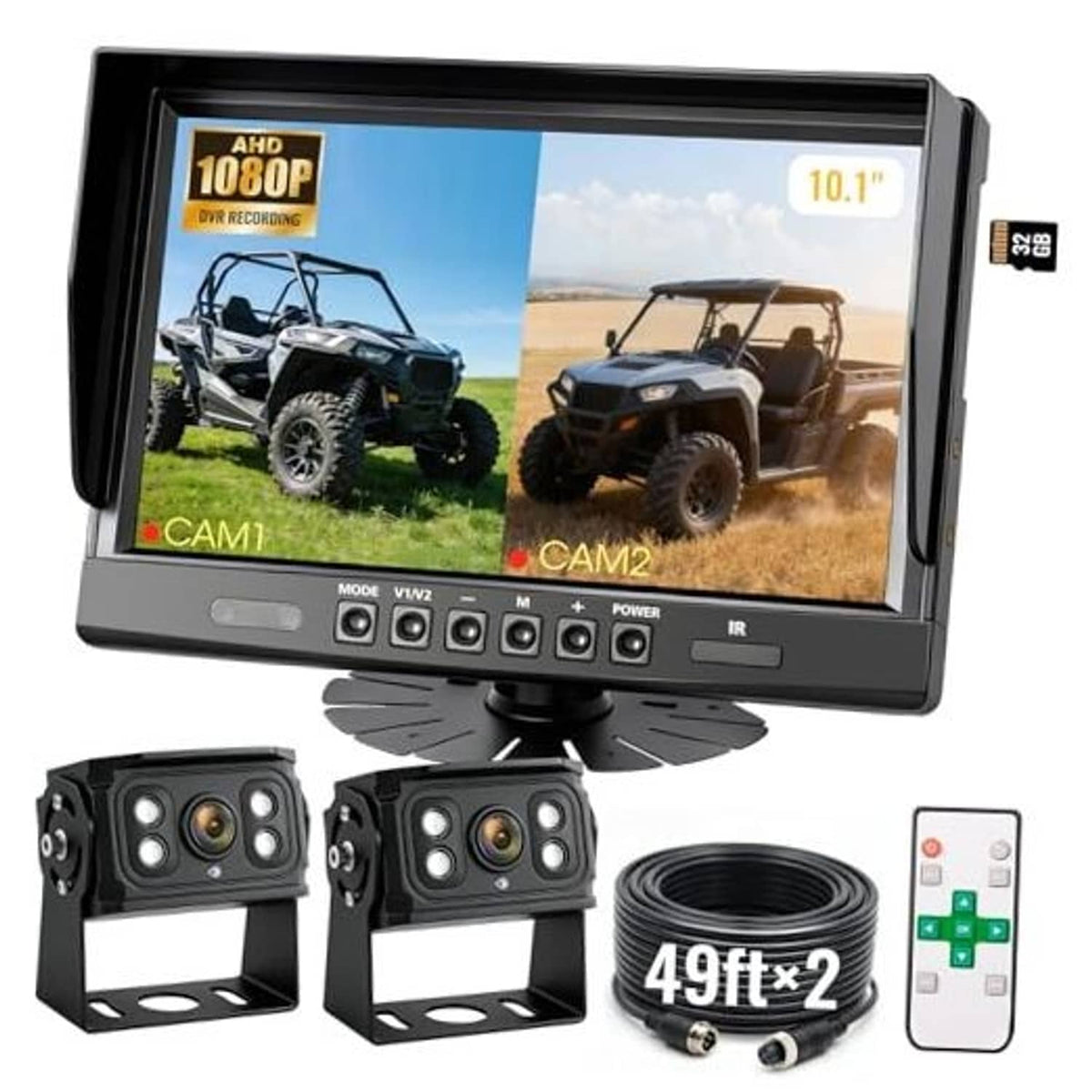 Dual-screen 10.1-inch backup camera monitor with two live views and two wired cameras