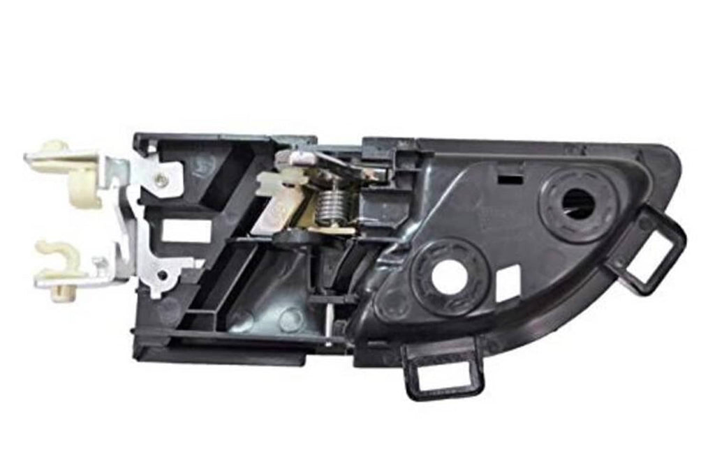 Interior door handle housing, side view with exposed latch mechanism and mounting clips