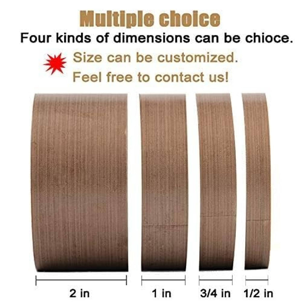 Brown vacuum sealer tape strip widths shown: 2 in, 1 in, 3/4 in, 1/2 in