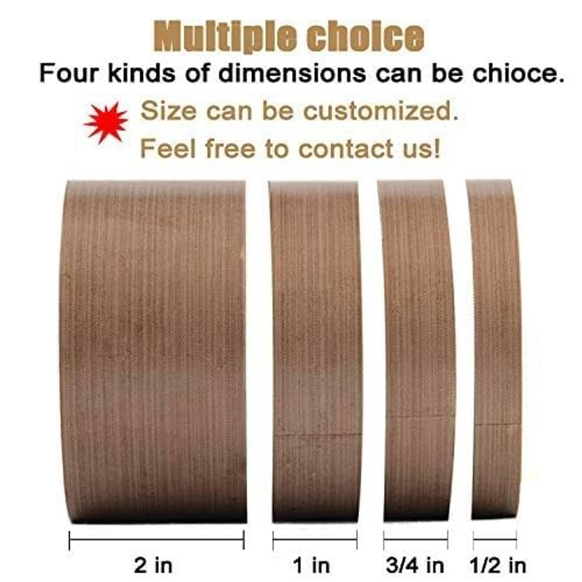 Brown vacuum sealer tape strip widths shown: 2 in, 1 in, 3/4 in, 1/2 in