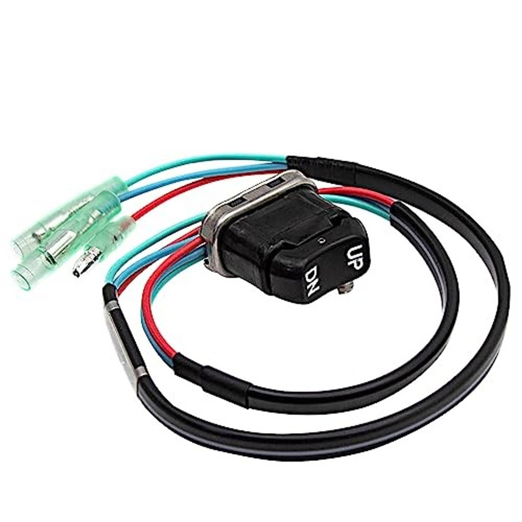 Boat tilt trim switch wiring harness with black rocker switch labeled UP and DN