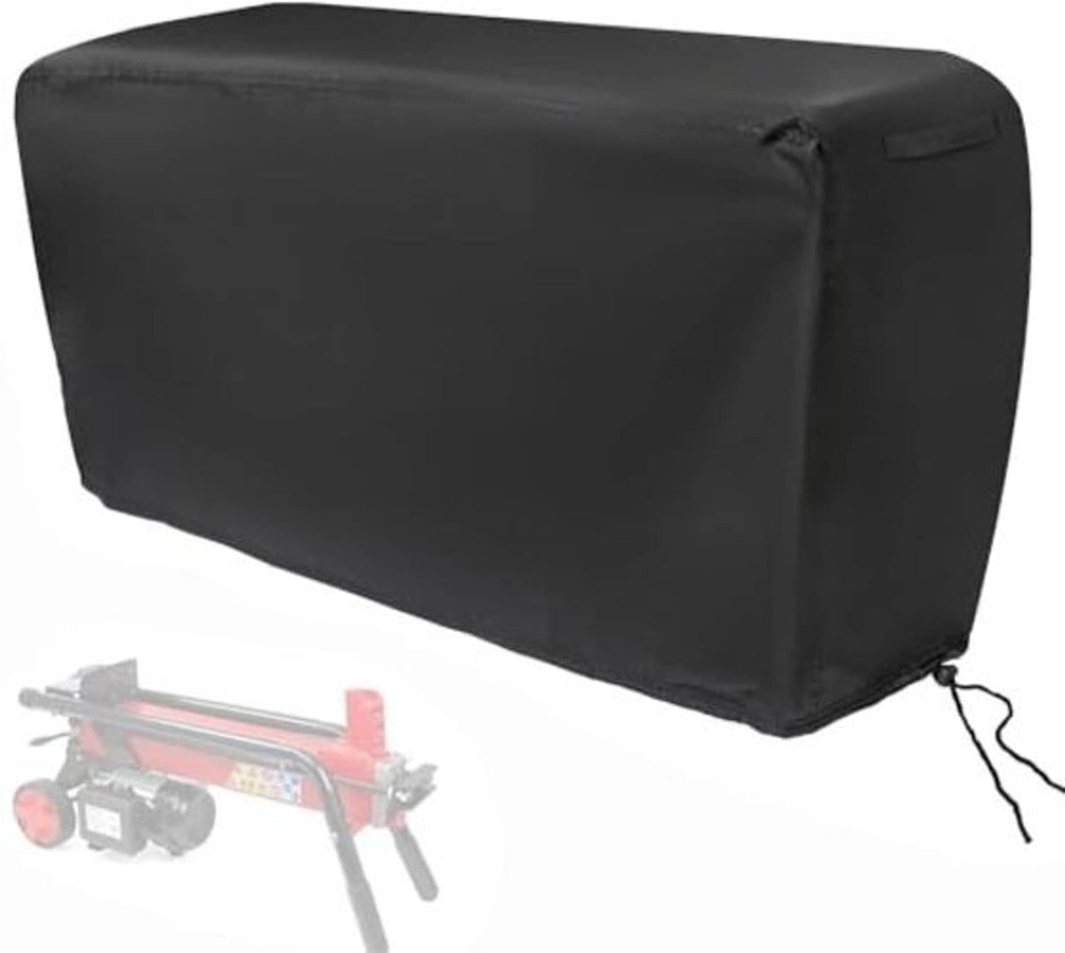 Black log splitter cover with stitched panels and drawstring closure