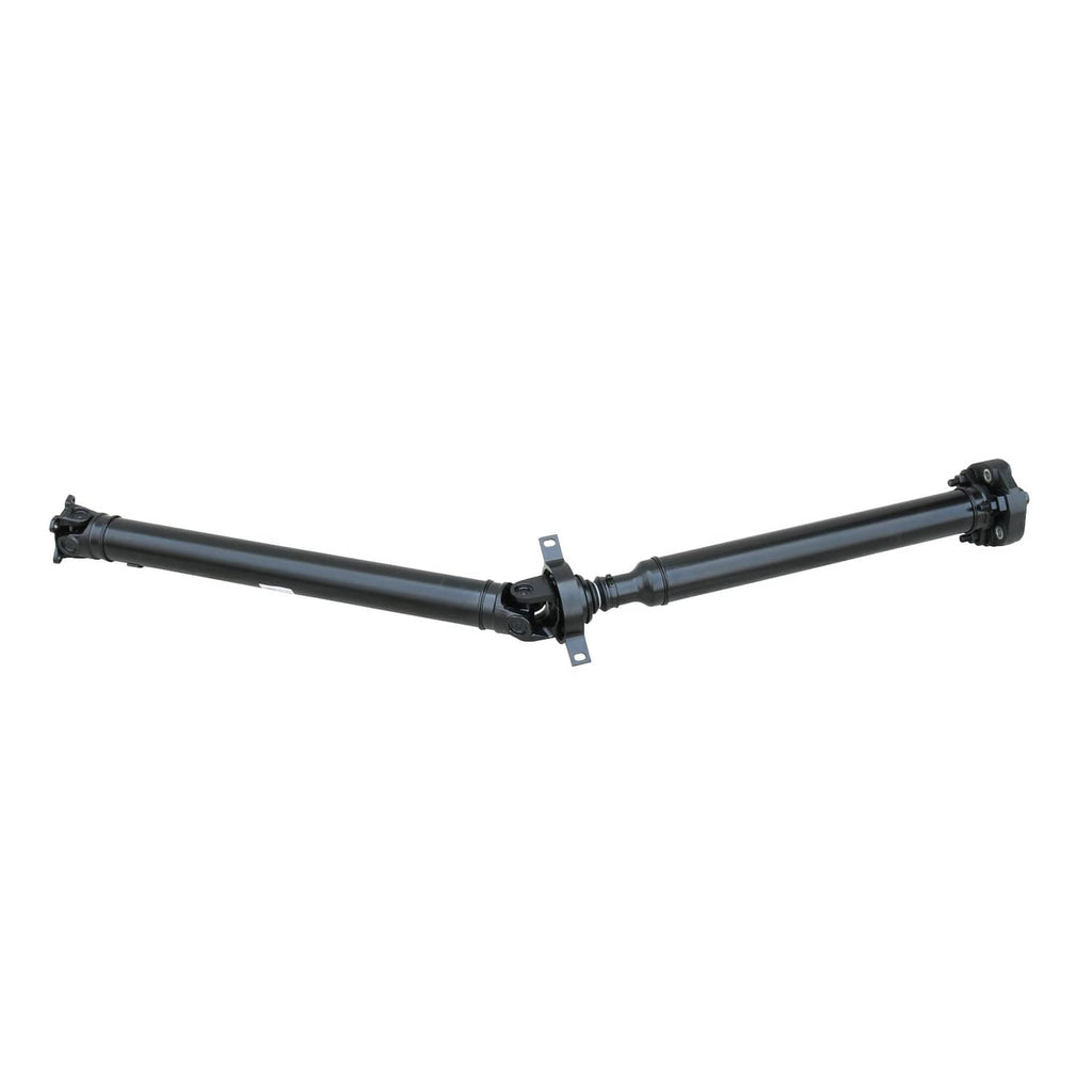 Rear drive shaft assembly with two shaft sections and yoke ends