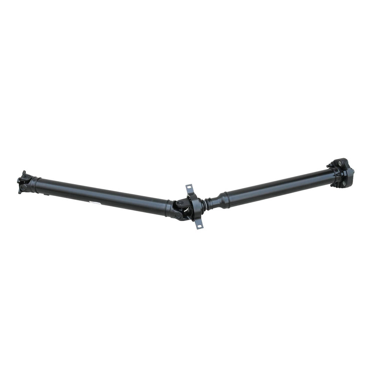 Rear drive shaft assembly with two shaft sections and yoke ends