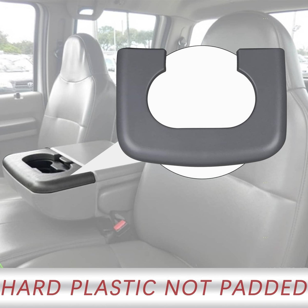 Grey center console cup holder pad with large circular opening