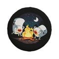 15-inch spare tire cover, black with cartoon campfire and animals pattern