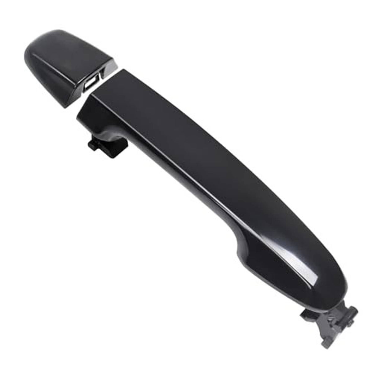 Black front right exterior door handle with glossy grip and mounting clips