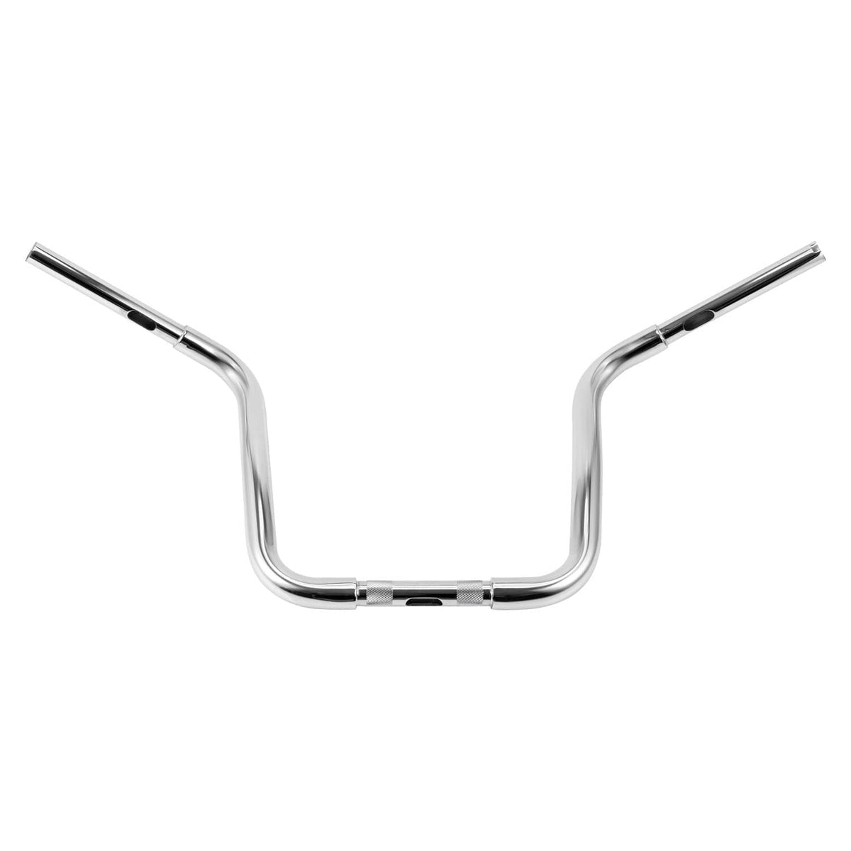 Chrome ape hanger motorcycle handlebar with crossbar clamp and upward bends