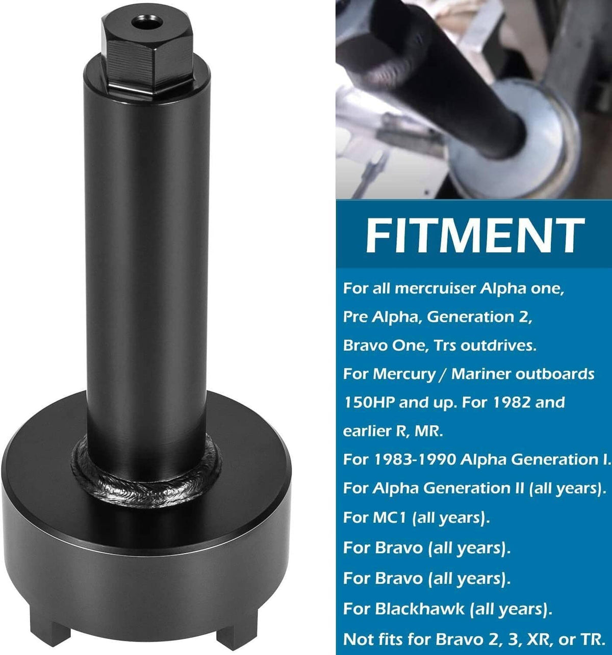 Black bearing carrier retainer wrench with slotted round drive head and cylindrical shaft