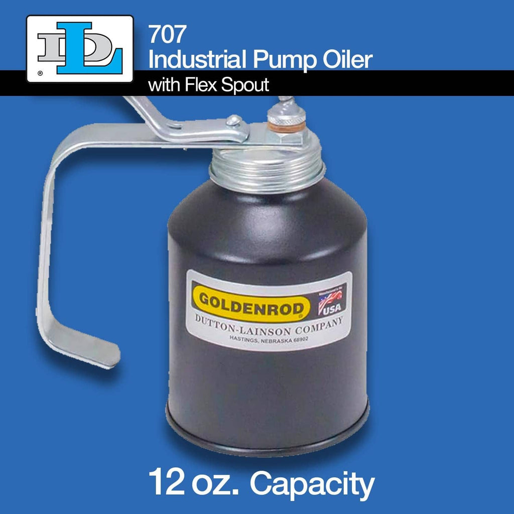 Matte black pump oiler with silver flex spout and U-shaped plated handle