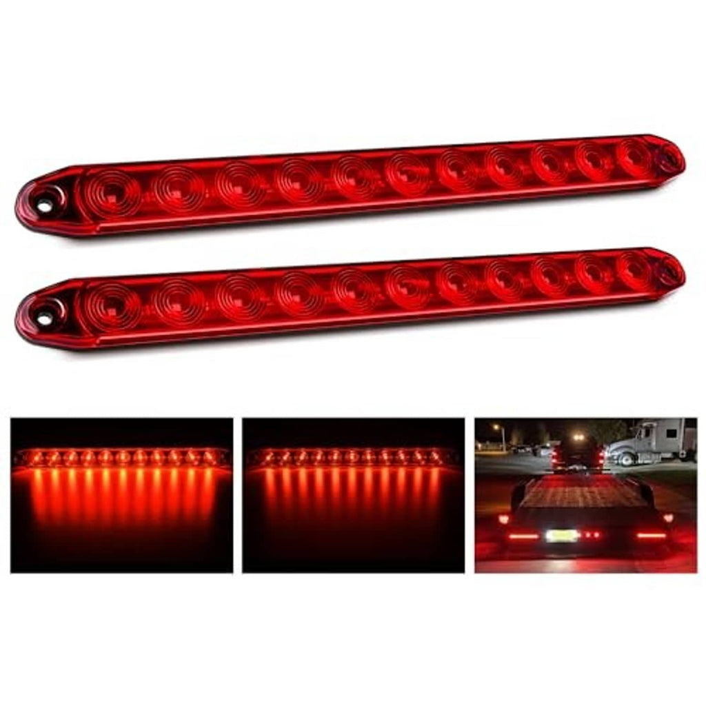 Pair of slim red LED trailer light bars with 11 circular LED lenses per bar