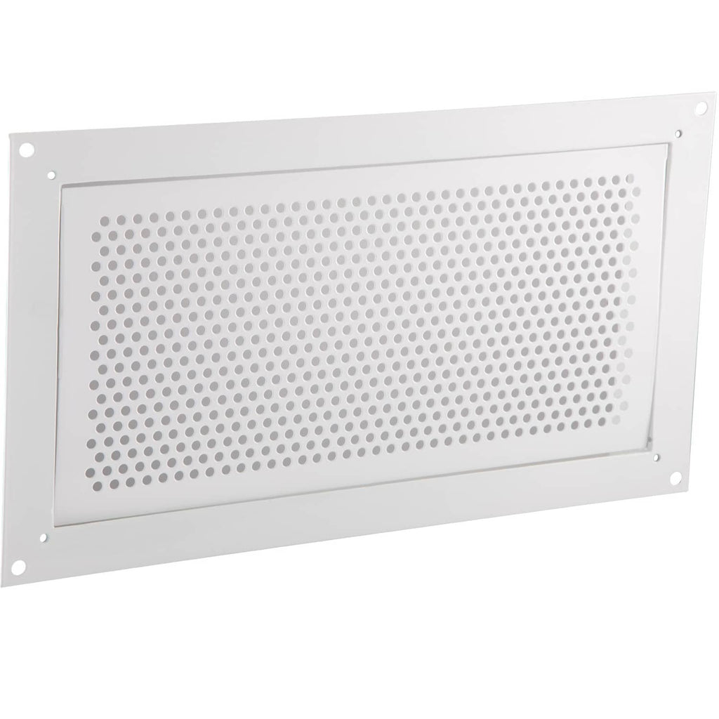 Foundation flood vent with perforated metal faceplate in rectangular wall frame