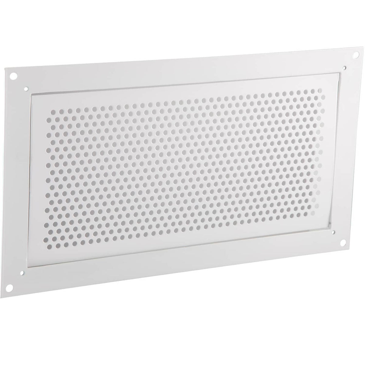 Foundation flood vent with perforated metal faceplate in rectangular wall frame