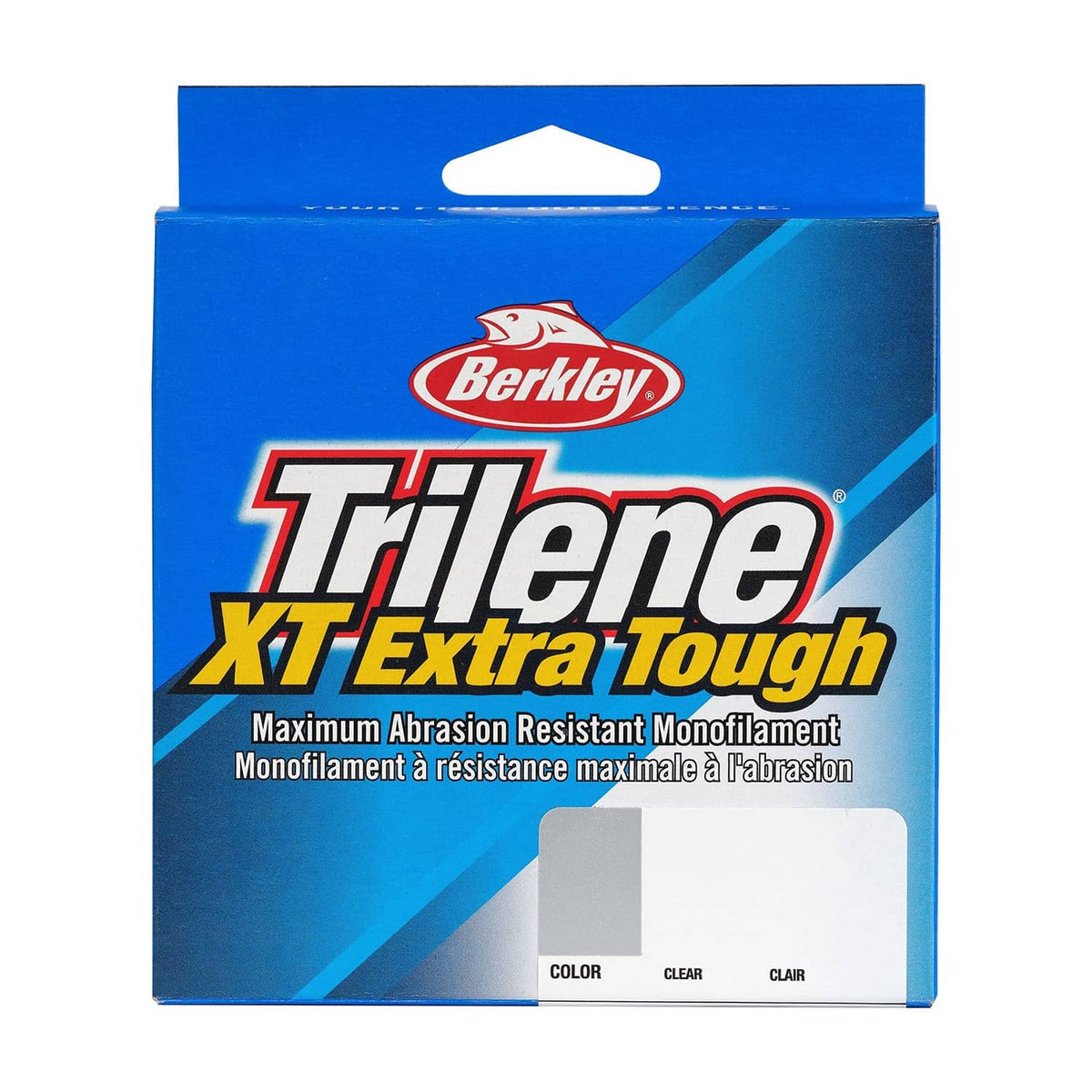 Berkley Triline XT Extra Tough clear monofilament fishing line box with color/clear panel