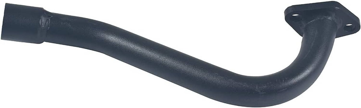 Black curved exhaust header pipe with mounting flange