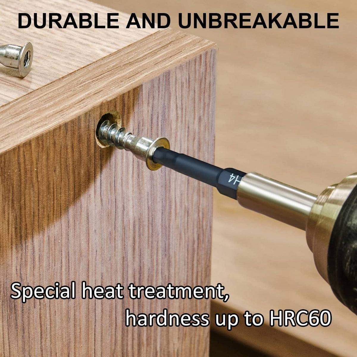 Hex-head Allen drill bit driving a screw into wood