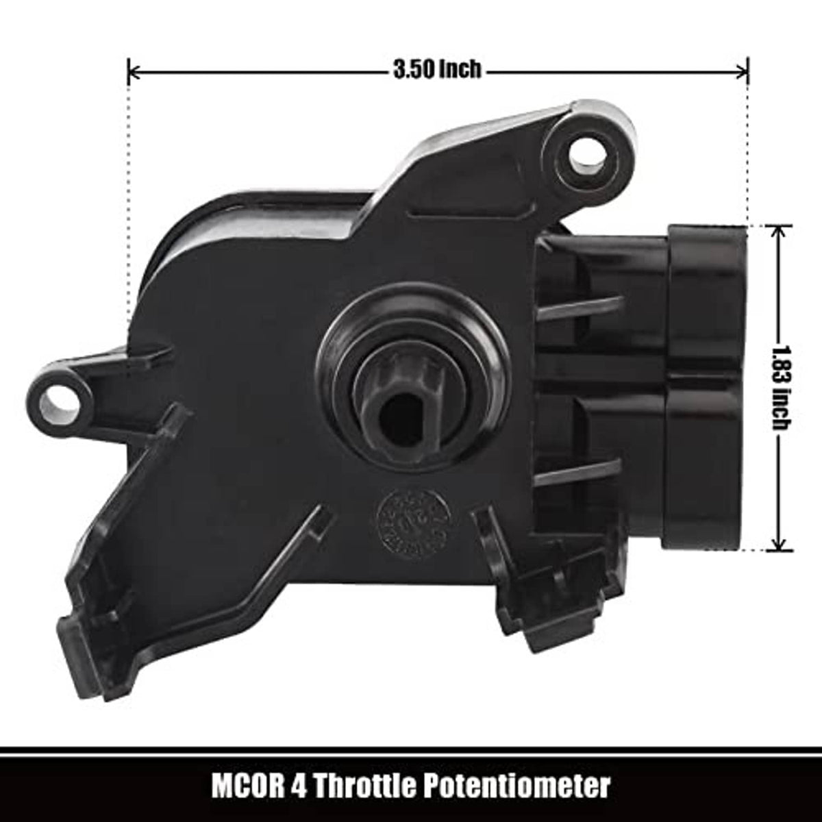 Black throttle potentiometer with mounting hole and 3.50 inch dimension