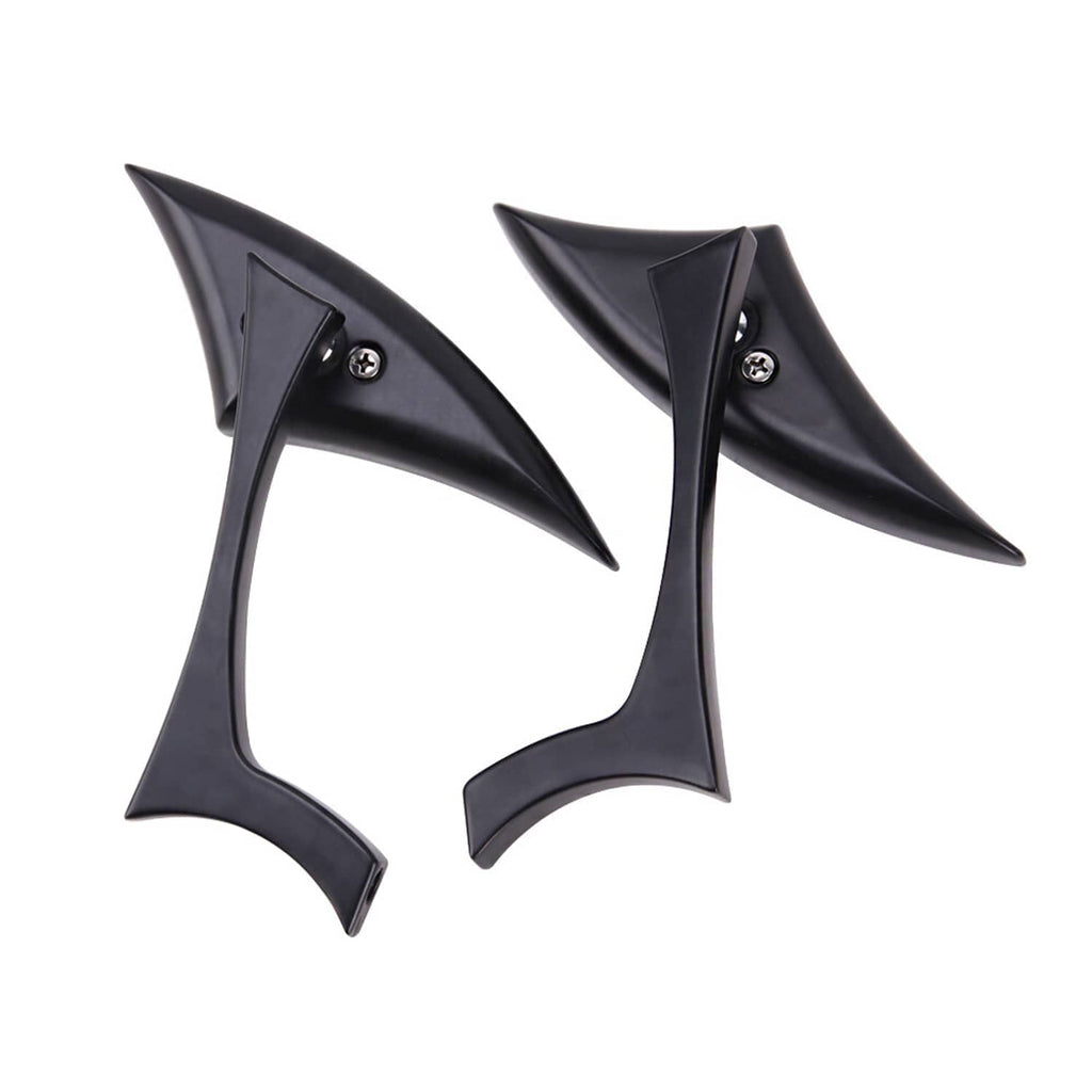 Pair of black blade motorcycle rearview mirrors with mounting holes on stems