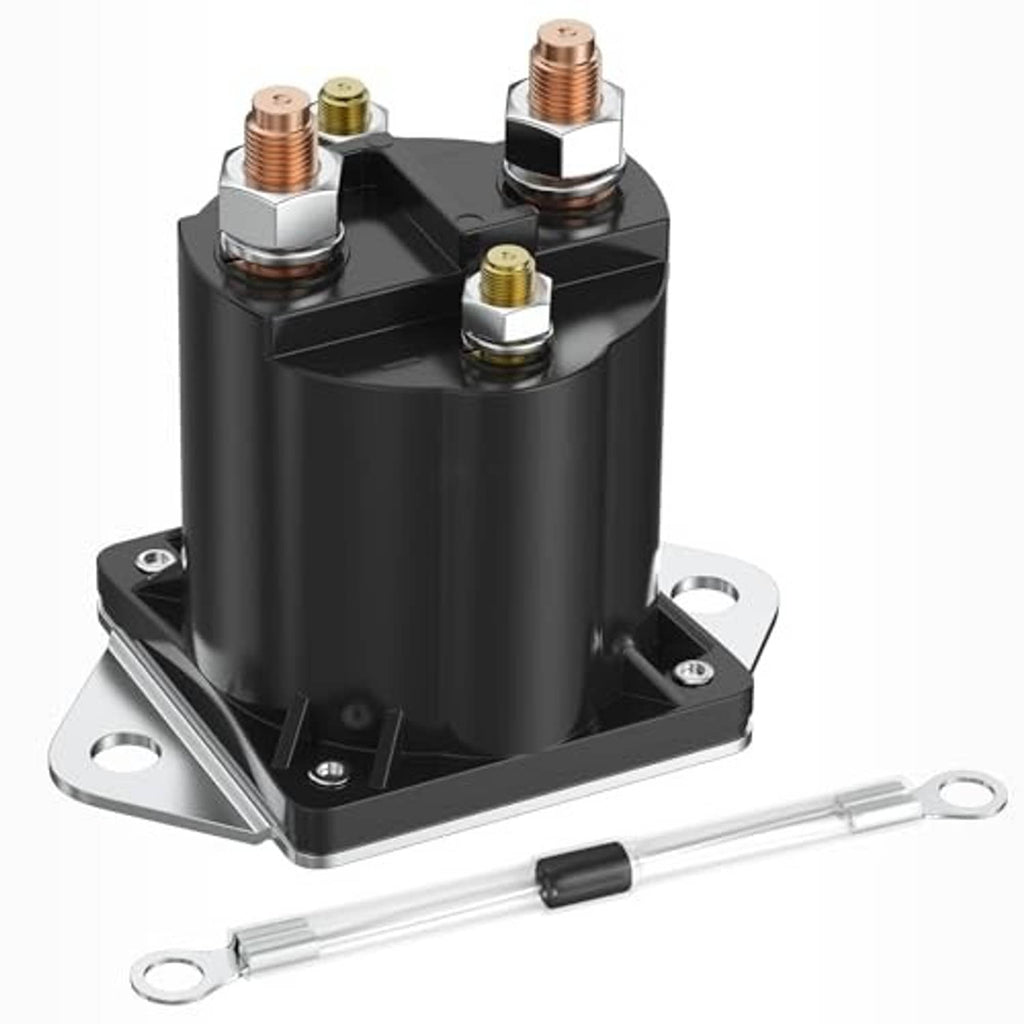 12V solenoid relay with diode, close view of four brass posts on black base