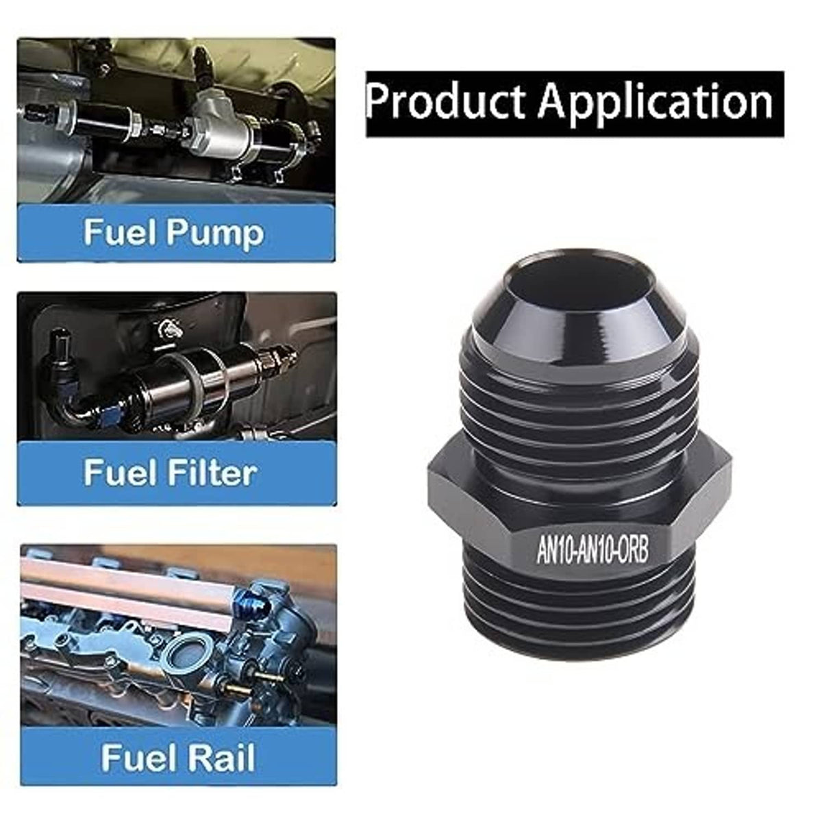 Black AN10-AN10 ORB male O-ring boss adapter with hex body and O-ring