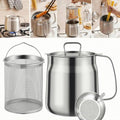 Stainless deep fryer pot with wire basket and side handles for frying and draining