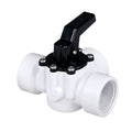 FibroPool 3-way pool diverter valve with white CPVC body and black rotating handle