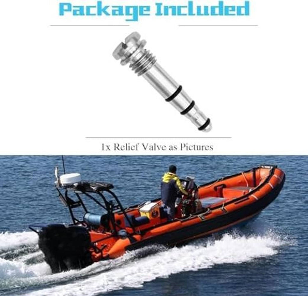 Stainless steel manual release relief valve with threaded fittings and black O-ring.
