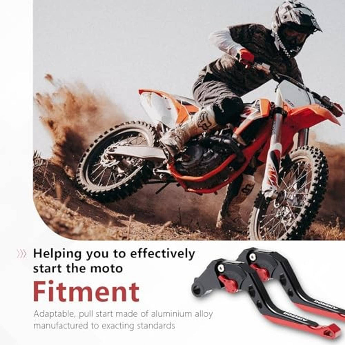 Motorcycle brake and clutch lever set shown with adjustable fit, black arms and red lever ends