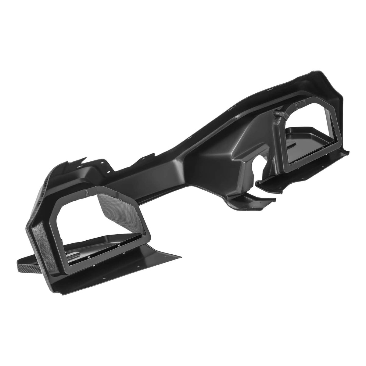 Carbon fiber-style dash cover in dark finish with key cutout and side openings