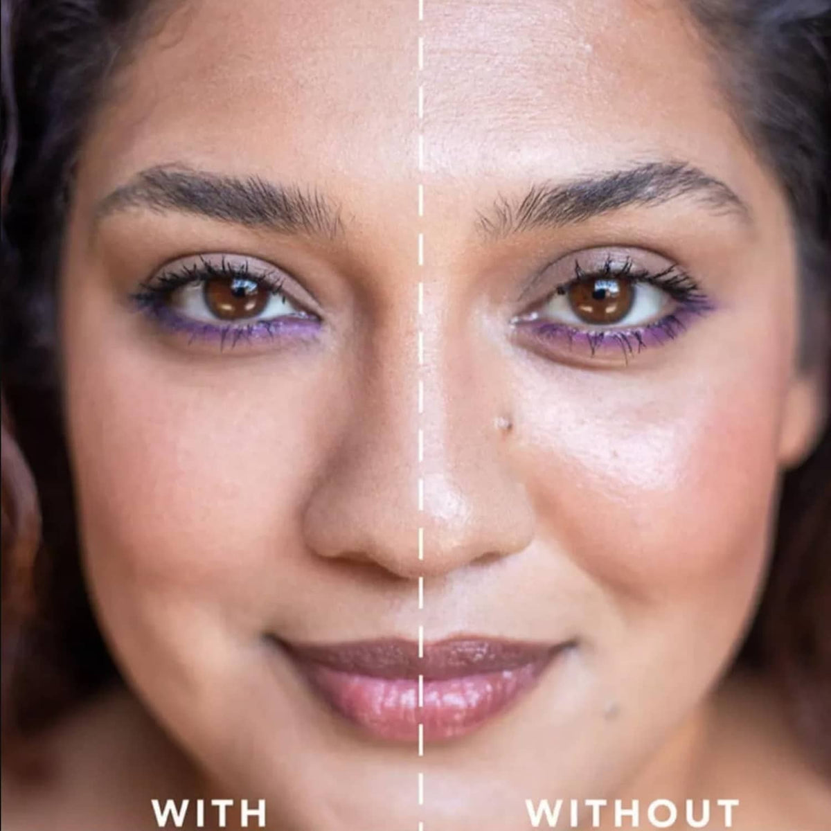 Blurr touch-up before-and-after: smoother, more matte-looking skin