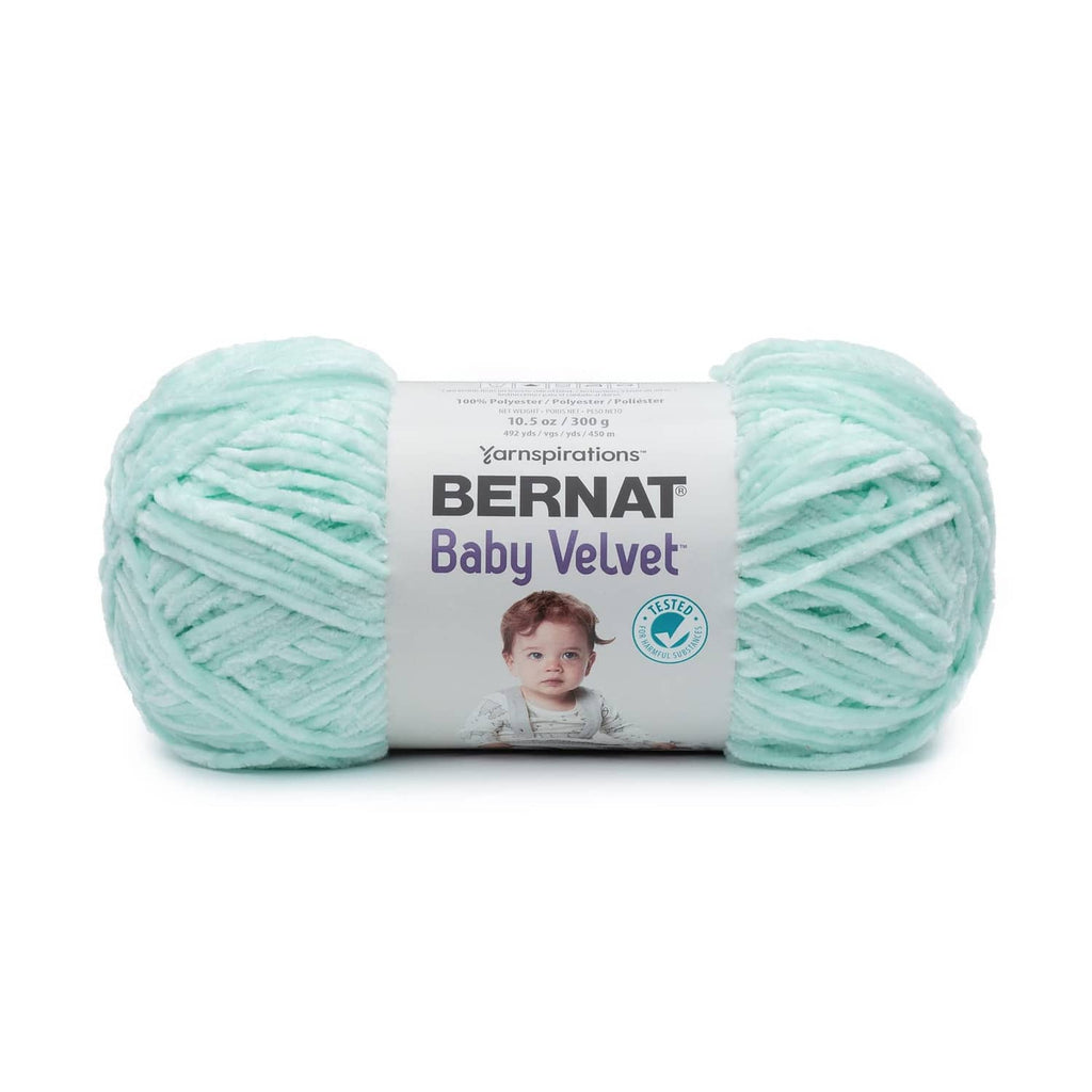 Bernat Baby Velvet yarn 2-pack, mint blue skeins on white background