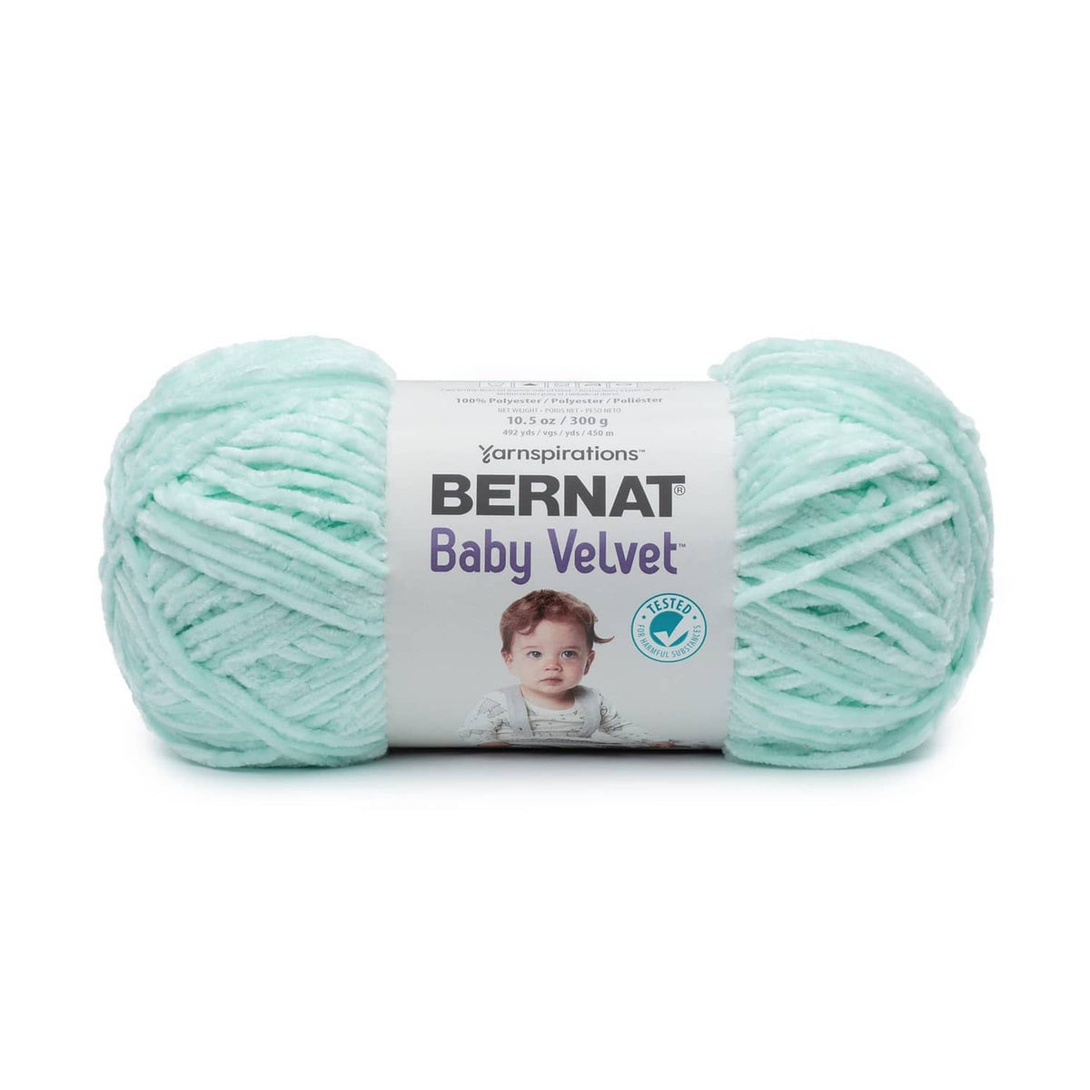 Bernat Baby Velvet yarn 2-pack, mint blue skeins on white background