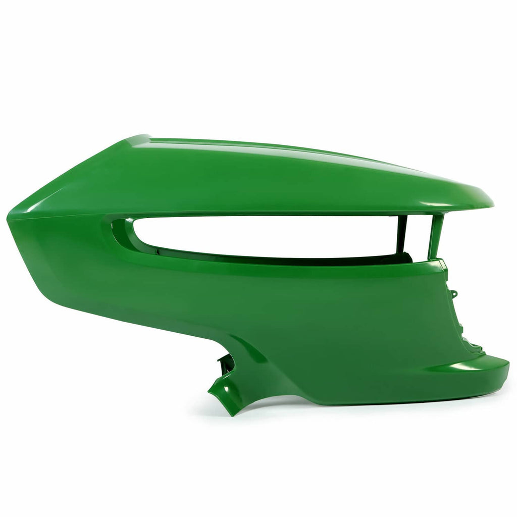 Green John Deere front hood panel with side cutout and under-cover support brackets