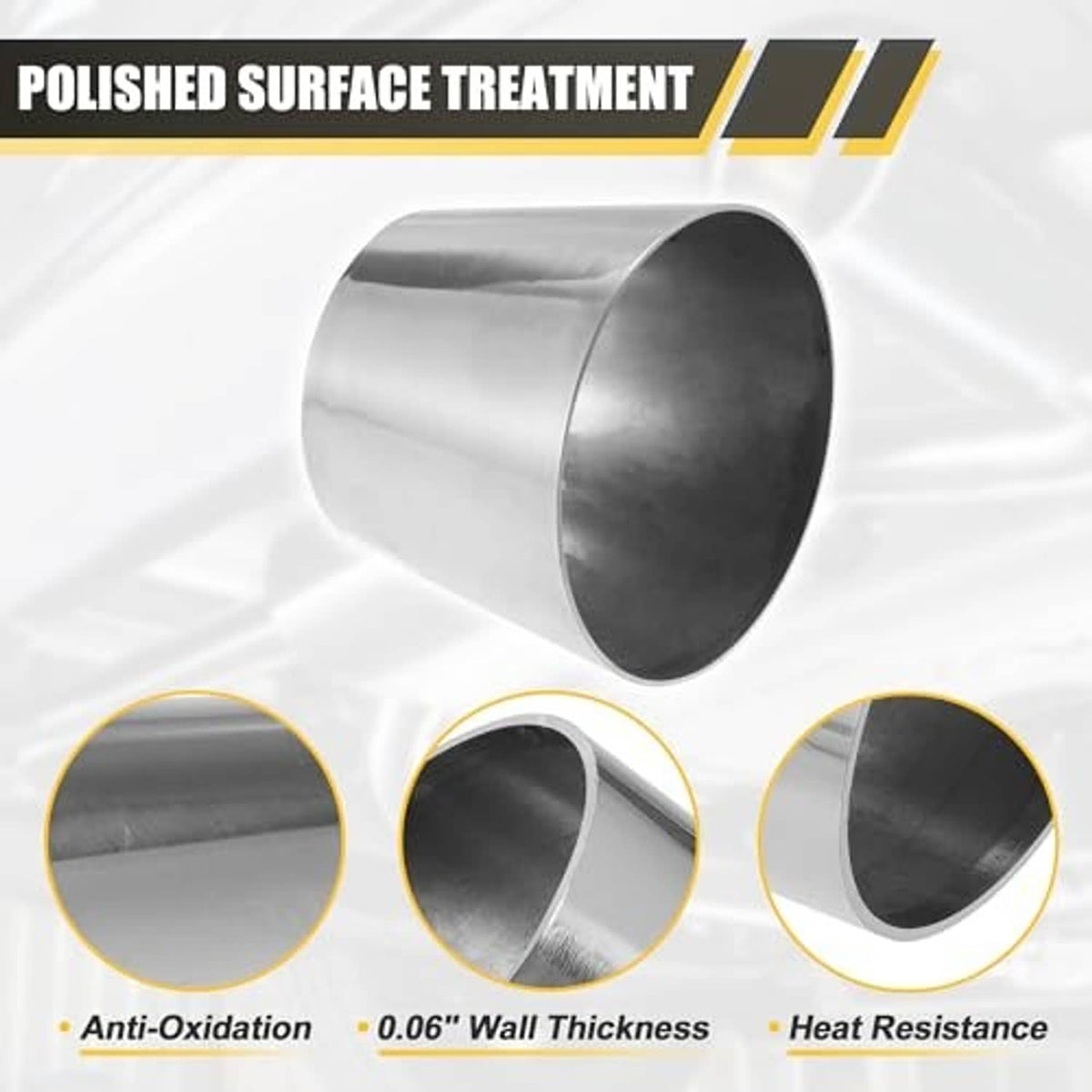 Polished stainless steel exhaust pipe adapter sleeve with flared round opening