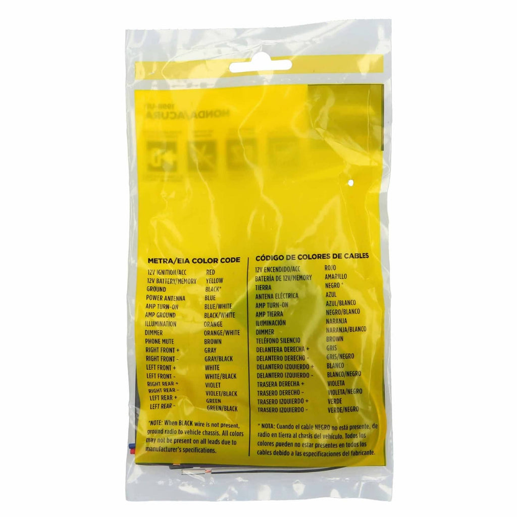 Wiring harness color code chart in yellow bag with labeled cable wire list