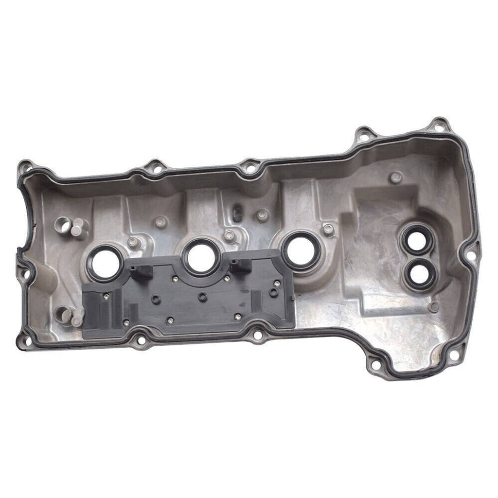 Silver aluminum valve cover with gasket surface and bolt holes