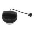 Black fuel tank filler cap with tether strap and small securing nub