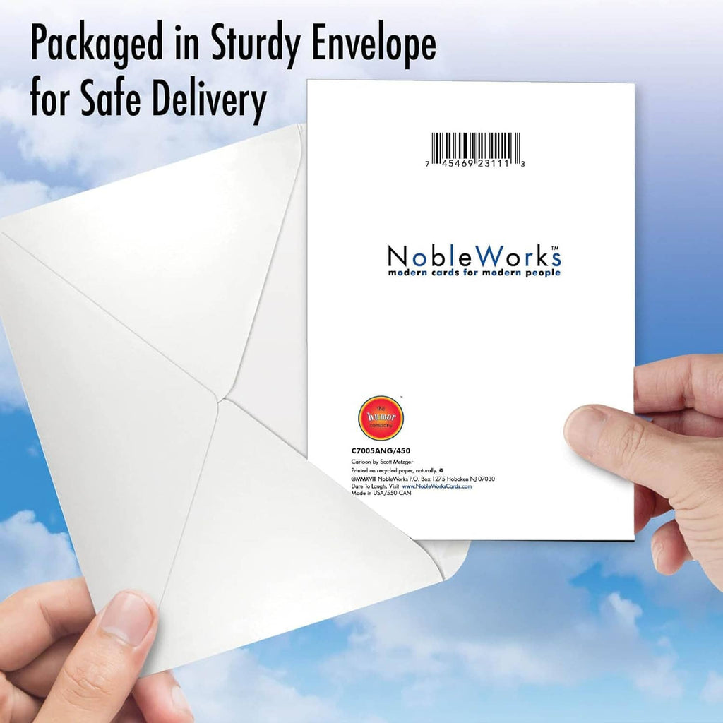 White envelope with NobleWorks logo and barcode, held in hand for delivery