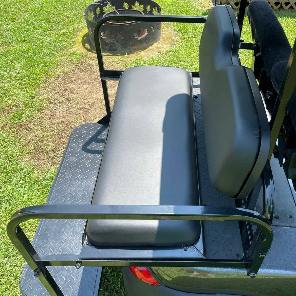 Black flip rear back seat kit for golf cart, with armrests and two-tone cushion