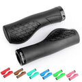 Ergonomic black bike handle grips with textured center pad and metal end caps
